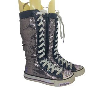 Skechers Tall Glitter Girls Pre-owned High Top Glittered Sneakers - sz. 2 1/2